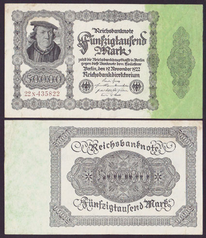 1922 Germany 50,000 Mark (w/o under print) private L000103